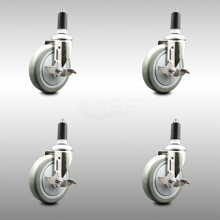 Service Caster 5 Inch 316SS Gray Poly Swivel 1-1/4 Inch Expanding Stem Caster Set Brake SCC SCC-SS316EX20S514-PPUB-TLB-114-4